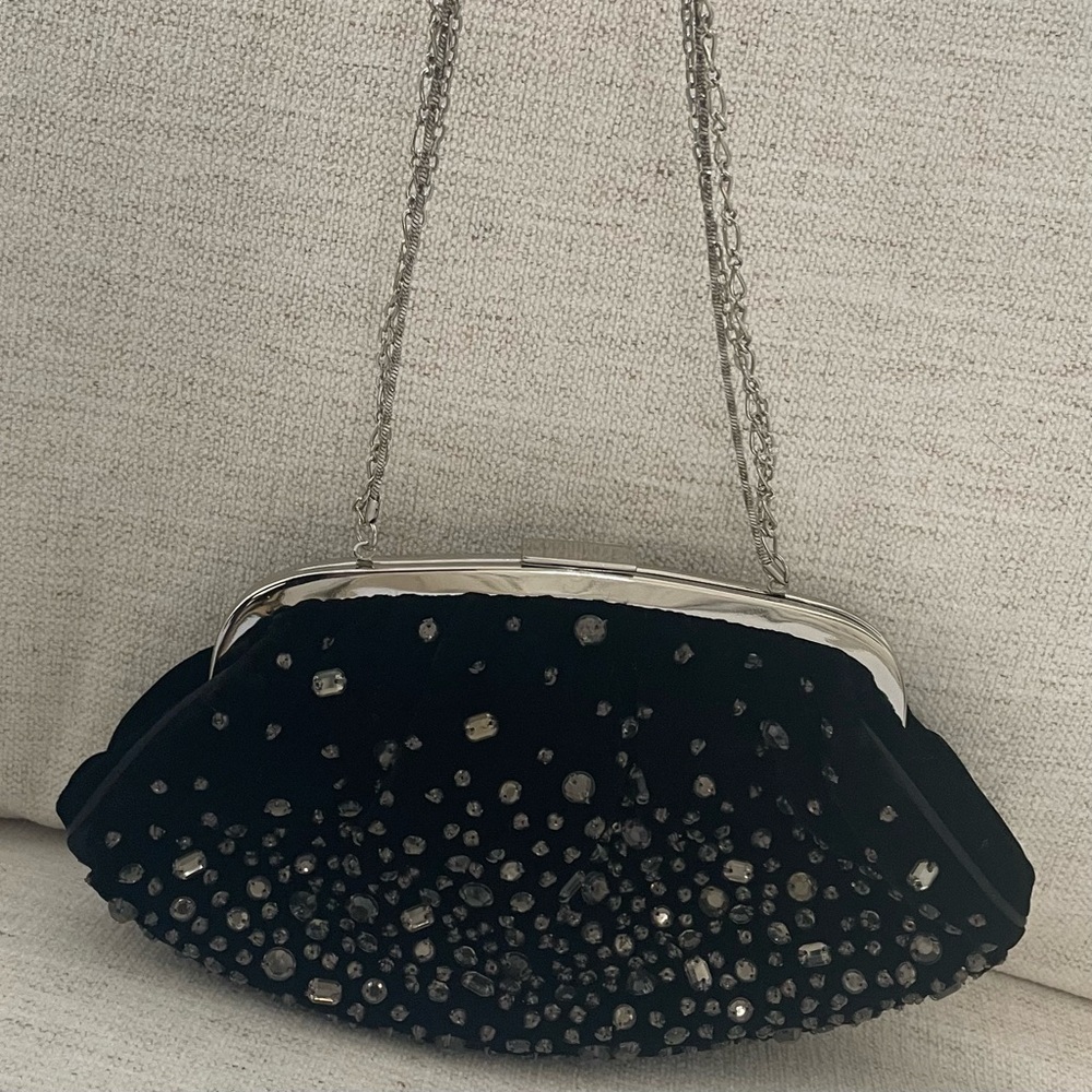 Banana Republic Elegant Black Beaded Evening Clutch with Chain, Vintage